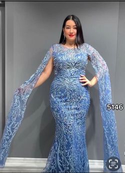 Feiro Blue Size 10 Sleeves Free Shipping Mermaid Dress on Queenly