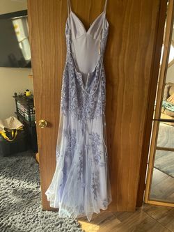 Style S10508 Faviana Purple Size 6 Plunge Floor Length Corset Mermaid Dress on Queenly