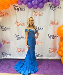 Sherri Hill Blue Size 2 Floor Length Jersey Pageant Mermaid Dress on Queenly