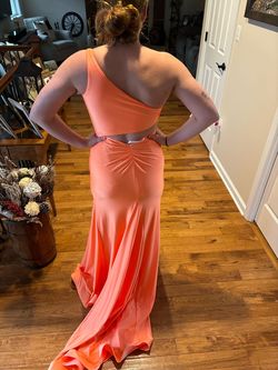 Rachel Allan Orange Size 4 Floor Length Jersey Prom Mermaid Dress on Queenly
