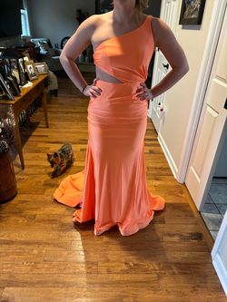 Rachel Allan Orange Size 4 Jersey Floor Length Mermaid Dress on Queenly