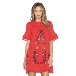 Free People Red Size 4 Embroidery Keyhole Sorority Cocktail Dress on Queenly