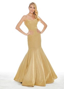 Style 1487 Ashley Lauren Gold Size 12 Shiny Sweetheart Jersey Mermaid Dress on Queenly
