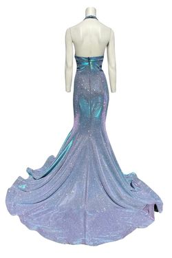 Style 757 Jessica Angel Blue Size 8 Mermaid Shiny Side slit Dress on Queenly