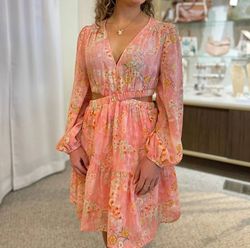 Style 1-1453776008-2696 entro Pink Size 12 Long Sleeve Mini Cocktail Dress on Queenly