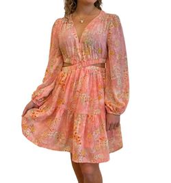 Style 1-1453776008-2696 entro Pink Size 12 Print V Neck Polyester Plus Size Cocktail Dress on Queenly