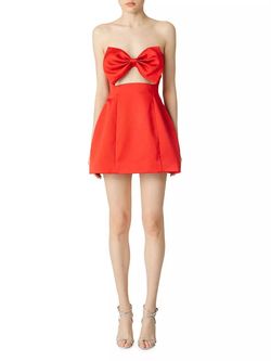 Style 1-1678893588-1901 SAU LEE Red Size 6 Tall Height Flare Satin Sorority Cocktail Dress on Queenly