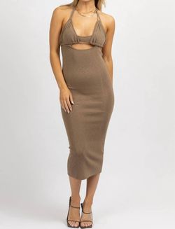 Style 1-1715308028-2696 MABLE Brown Size 12 Free Shipping Tall Height Fitted Polyester Halter Cocktail Dress on Queenly