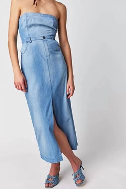 Style 1-1726795913-1498 Free People Blue Size 4 Tall Height Strapless Pockets Sorority Cocktail Dress on Queenly