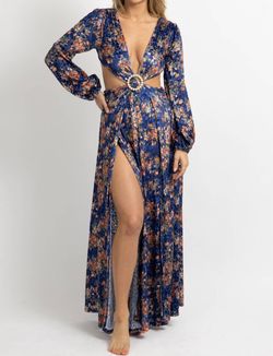 Style 1-1727831342-2696 LUXXEL Royal Blue Size 12 Print Side slit Dress on Queenly