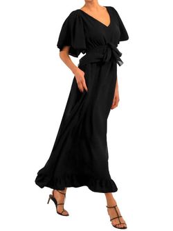 Style 1-1883150485-2696 GRETCHEN SCOTT Black Size 12 Pockets Belt Tall Height Straight Dress on Queenly