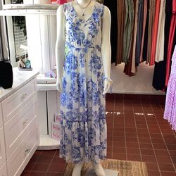 Style 1-1932221547-3011 Sweet Lovely by Jen Blue Size 8 Pattern Ruffles Straight Dress on Queenly