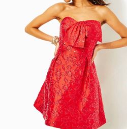 Style 1-2122127544-2168 Lilly Pulitzer Red Size 8 Flare Pockets Shiny Polyester Cocktail Dress on Queenly