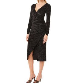 Style 1-2160100476-3236 Misa Los Angeles Black Size 4 Sleeves Shiny Long Sleeve Bodycon Mini Cocktail Dress on Queenly
