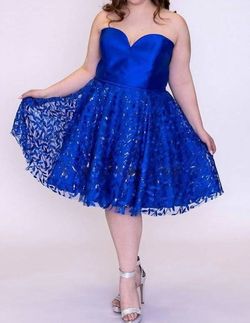 Style 1-2777608546-718 Sydney's Closet Blue Size 24 Silk Sweetheart Strapless Plus Size Cocktail Dress on Queenly