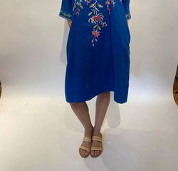 Style 1-2901051099-2696 Johnny Was Blue Size 12 Tall Height Plus Size Cocktail Dress on Queenly