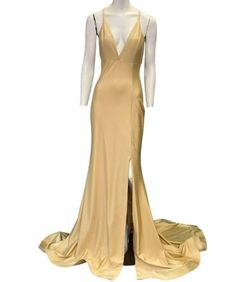 Style 1-2933604049-2901 JESSICA ANGEL Nude Size 8 V Neck Plunge Side slit Dress on Queenly