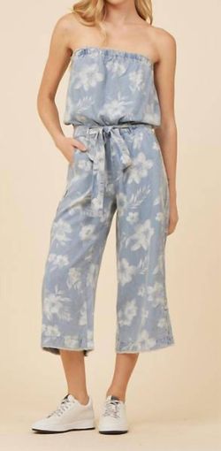 Style 1-3029695228-2791 Vintage Havana Blue Size 12 Print Strapless Plus Size Jumpsuit Dress on Queenly