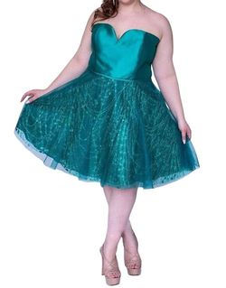 Style 1-3128916153-770 Sydney's Closet Green Size 26 Tulle Plus Size Emerald Cocktail Dress on Queenly