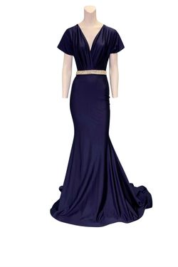 Style 1-3442516711-3855 JESSICA ANGEL Blue Size 0 Floor Length Free Shipping Wedding Guest Mermaid Dress on Queenly