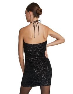 Style 1-3871198819-2901 Generation Love Black Size 8 Sheer Summer Sequined Cocktail Dress on Queenly