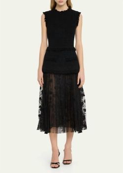 Style 1-4093487207-3710 Oscar de la Renta Black Size 8 Velvet Lace Speakeasy Belt A-line Cocktail Dress on Queenly