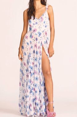 Style 1-4185530884-5 LoveShackFancy Pink Size 0 Print V Neck Tall Height Side slit Dress on Queenly