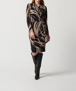Style 1-4201335364-2168 Joseph Ribkoff Brown Size 8 Print Polyester Sleeves Tall Height Cocktail Dress on Queenly