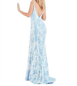 Style 1-548114168-5 JOVANI Blue Size 0 1-548114168-5 Sequined Mermaid Dress on Queenly