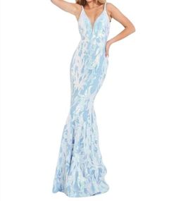 Style 1-548114168-5 JOVANI Blue Size 0 Free Shipping 1-548114168-5 Sequined Mermaid Dress on Queenly