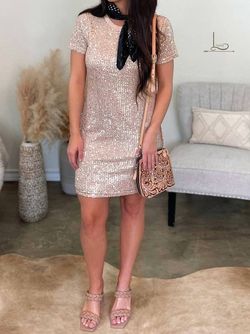 Style 1-766782216-3471 mittoshop Rose Gold Size 4 Sequined Mini Cocktail Dress on Queenly