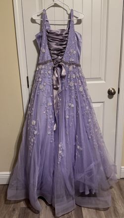 Amarra Purple Size 12 Plunge Pockets Jersey Quinceañera Ball gown on Queenly