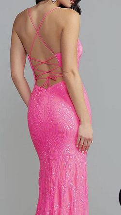 Style PG-22-F2253 Promgirl Pink Size 14 Train Military Jersey Mermaid Dress on Queenly