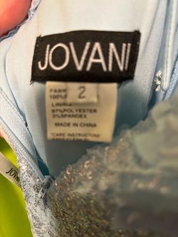 Jovani Blue Size 2 Plunge Floor Length Side slit Dress on Queenly