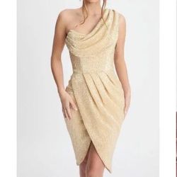 Lavish Alice Gold Size 4 Free Shipping Gala One Shoulder Cocktail Dress on Queenly