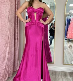 Style 56161 Sherri Hill Pink Size 6 Pageant Free Shipping Jersey Floor Length Side slit Dress on Queenly