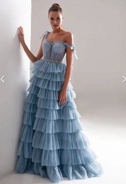 MillaNova Blue Size 0 Quinceanera Plunge Sheer Floor Length Corset Ball gown on Queenly