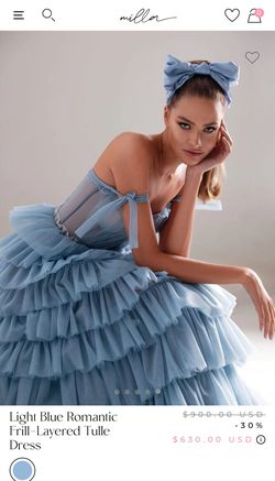 MillaNova Blue Size 0 Corset Prom Ruffles Floor Length Ball gown on Queenly
