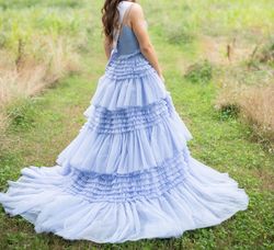 Style 54843 Sherri Hill Light Blue Size 4 Jersey Tulle Free Shipping Prom Ball gown on Queenly