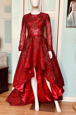 Style 18333 Jolene Bright Red Size 4 Pageant Embroidery Train Dress on Queenly