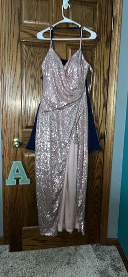 Windsor Pink Size 12 Tall Height Jersey Wedding Guest Rose Gold Plus Size Side slit Dress on Queenly