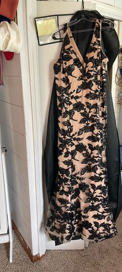 Rachel Allan Nude Size 16 Jersey Plus Size Tall Height Sequined Straight Dress on Queenly