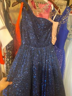 Sherri Hill Royal Blue Size 0 Sequined Jersey Short Height Ball gown on Queenly