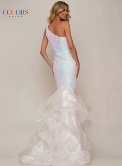 Style 2925 Colors White Size 4 One Shoulder Floor Length Feather Mermaid Dress on Queenly
