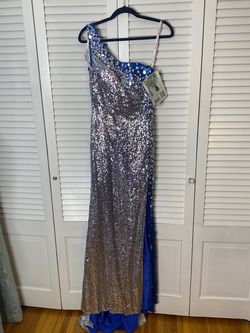 Style P3240 Kiss Kiss Silver Size 8 One Shoulder 50 Off Straight Dress on Queenly