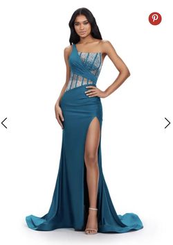 Style 11617 Ashley Lauren Blue Size 10 Pageant Black Tie Prom Side slit Dress on Queenly