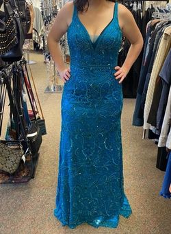 Sherri Hill Blue Size 14 Embroidery Jewelled Pageant Floor Length A-line Dress on Queenly
