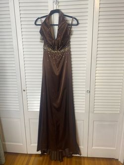 Style 5477 Night Moves Brown Size 4 Wedding Guest Military Straight Dress on Queenly