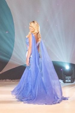 Style JKC9 Johnathan Kayne Blue Size 6 Jersey Free Shipping Plunge Custom Mermaid Dress on Queenly
