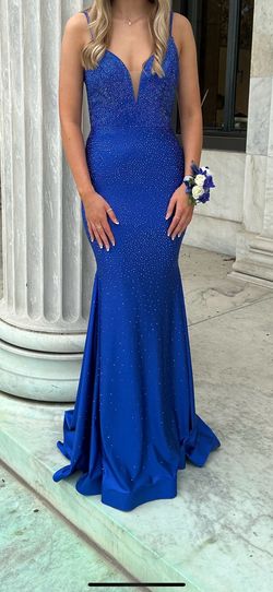Ellie Wilde Blue Size 0 Black Tie Jewelled Free Shipping Floor Length Straight Dress on Queenly
